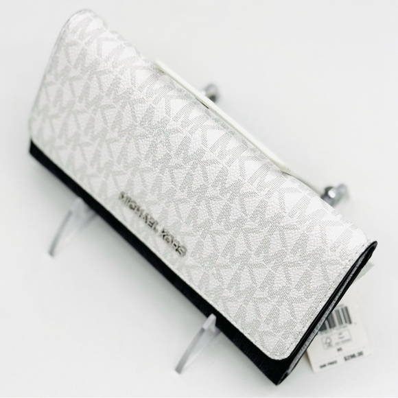 Michael Kors Jet Set Large Signature Logo TriFold Wallet Optic White Multi - Picture 6 of 10